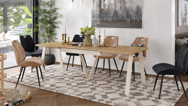 AVERY Dąb Artisan/dół beżowy (Szampański) - STÓŁ LOFTOWY/INDUSTRIALNY DO SALONU/JADALNI ROZKŁADANY - 2 ROZMIARY!