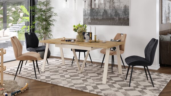 AVERY Dąb Artisan/dół beżowy (Szampański) - STÓŁ LOFTOWY/INDUSTRIALNY DO SALONU/JADALNI ROZKŁADANY - 2 ROZMIARY!