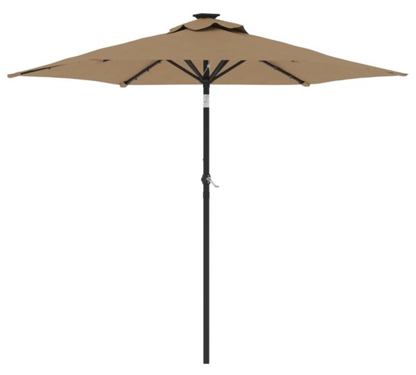 Parasol ogrodowy LED, stalowy słupek, taupe, 225x225x212 cm