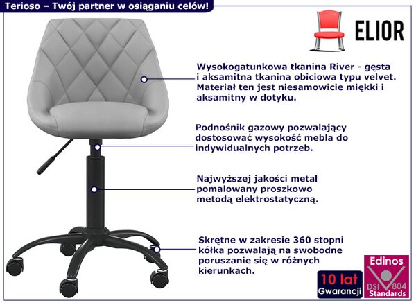 Jasnoszary aksamitny fotel obrotowy B7-A01