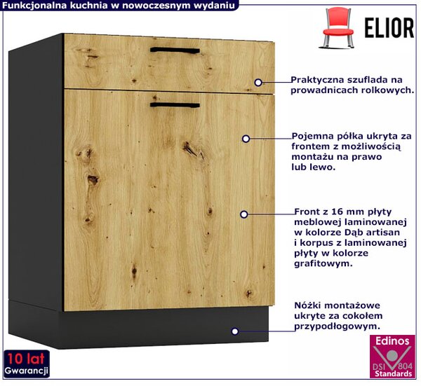 Szafka kuchenna z szufladą 60 cm grafit + dąb artisan A1-C62