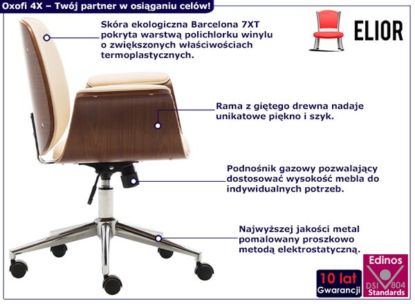 Kremowy fotel industrialny z ekoskóry na kółkach D3-B01