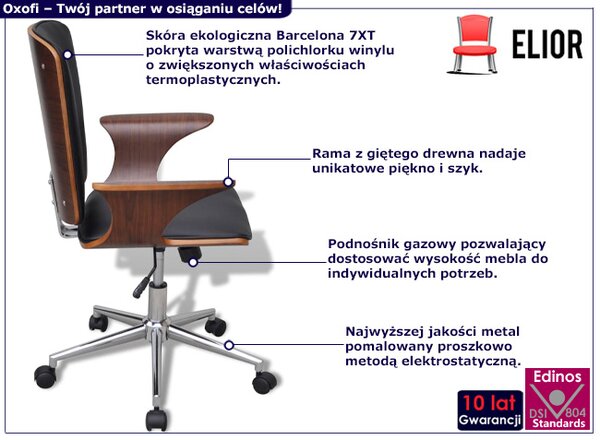 Czarny obrotowy fotel biurowy loft ze skóry ekologicznej R6-W28