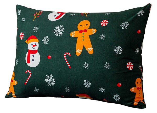 Poszewka na poduszkę z mikrofibry SNOWMAN AND GINGERBREAD 50x70 cm, zielona