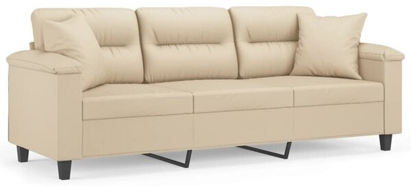 Sofa 3-osobowa z poduszkami, kremowa, 180 cm, mikrofibra