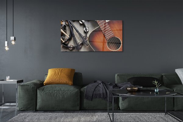 Obraz na szkle Gitara mikrofon pałeczki
