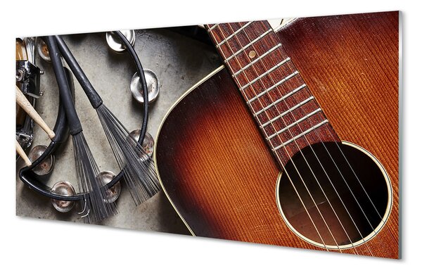 Obraz na szkle Gitara mikrofon pałeczki