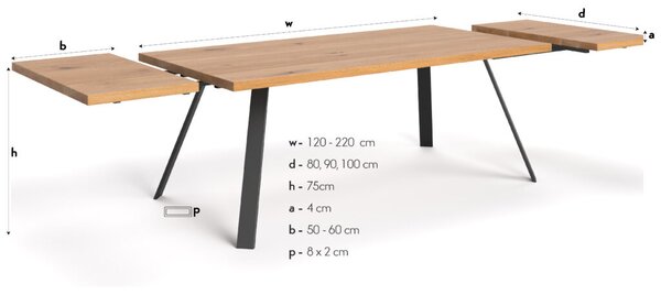 Rozkładany stół Lige z naturalnego drewna Buk 160x90 cm Jedna dostawka 50 cm