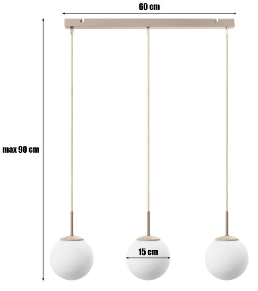 Lampa wisząca Aurelia beżowa z 3 kulistymi kloszami na listwie