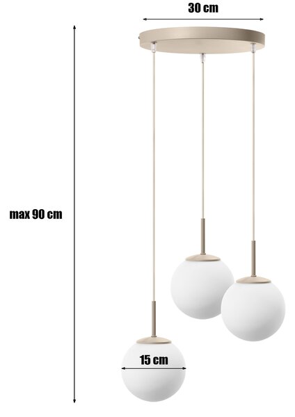 Lampa wisząca Aurelia beżowa z 3 kulistymi kloszami na okrągłej podsufitce