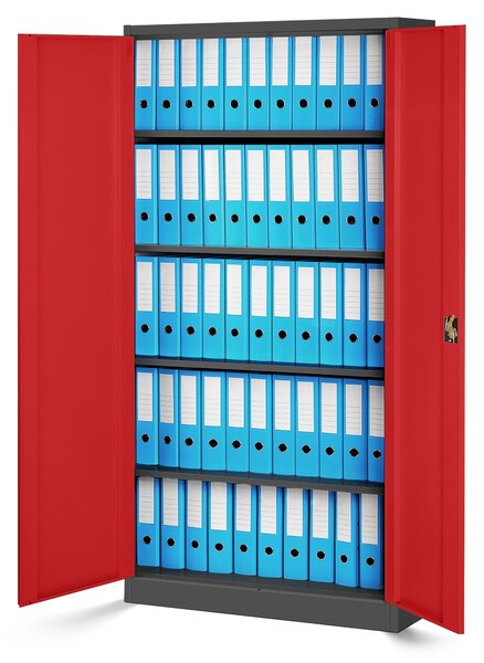 Zestaw 4x biurowa szafa metalowa na akta JAN H, 900 x 1950 x 400 mm, antracytowo-czerwona
