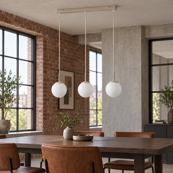 Lampa wisząca Aurelia beżowa z 3 kulistymi kloszami na listwie