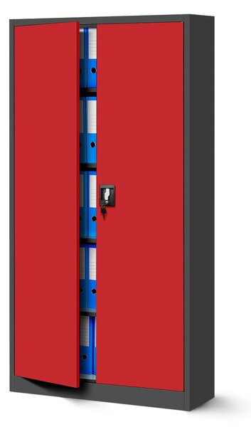 Zestaw 4x biurowa szafa metalowa na akta JAN H, 900 x 1950 x 400 mm, antracytowo-czerwona