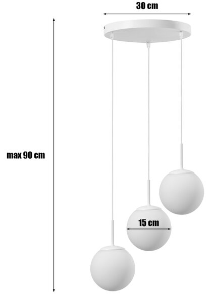 Lampa wisząca Aurelia biała z 3 kulistymi kloszami na okrągłej podsufitce