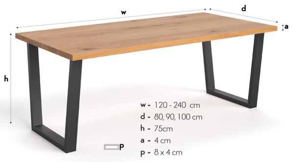 Stół Erant z drewnianym blatem Buk 220x100 cm