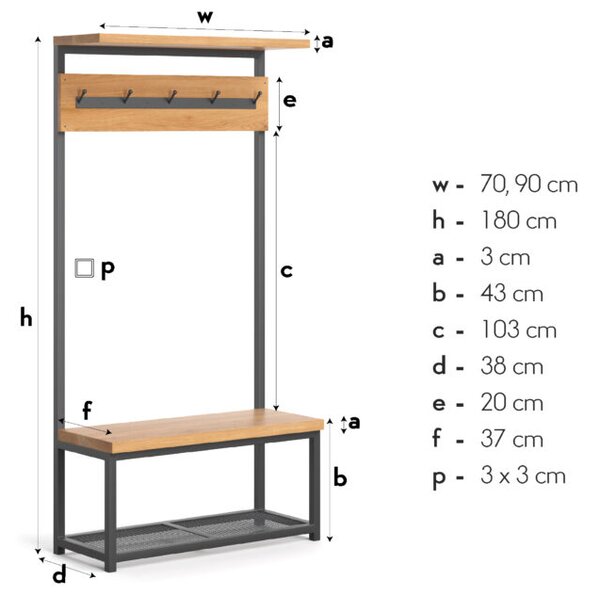 Wieszak loftowy Frame do garderoby Olcha 90 cm