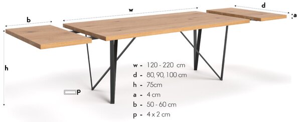 Stół drewniany Ravel rozkładany Buk 120x80 cm Jedna dostawka 50 cm