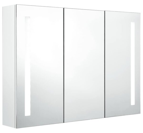 Szafka łazienkowa z lustrem i LED, 89x14x62 cm, lśniąca biel