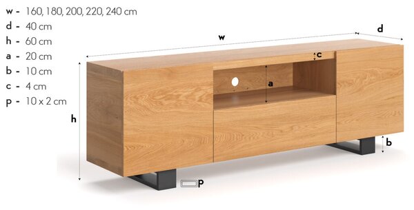 Szafka RTV Lift z litego drewna Buk 180 cm