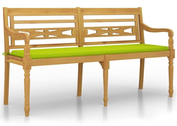 Ławka batavia z jasnozielony poduszką,150cm, lite drewno tekowe