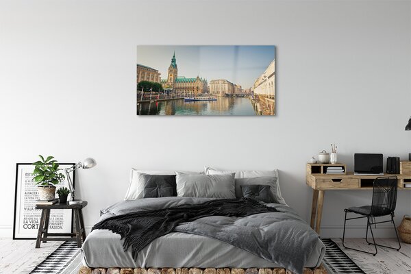 Obraz na szkle Niemcy Rzeka katedra Hamburg