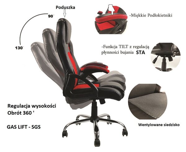 Czarno-czerwony fotel gamingowy R3-S49