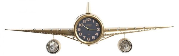 Emaga Zegar Ścienny DKD Home Decor Samolot Czarny Złoty Żelazo (145 x 20 x 43 cm)