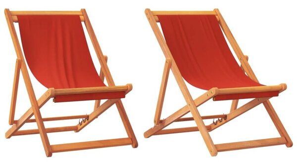 Składane krzesła plażowe, 2 szt., czerwone, obite tkaniną