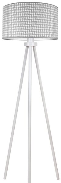 Lampa stojąca na drewnianym trójnogu ROLLER z abażurem w pepitkę