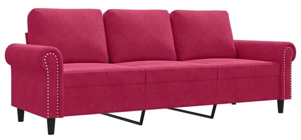 Sofa 3-osobowa, winna czerwieÅ, 180 cm, obita aksamitem