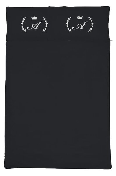 Komplet czarnej satynowej pościeli personalizowanej LAUR - 220 x 200