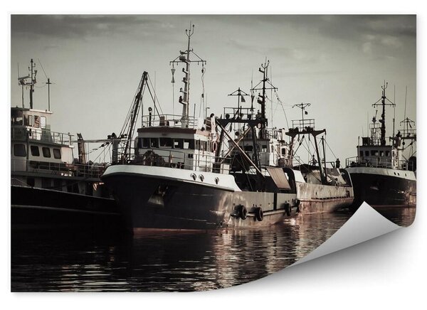 Przemysłowe łodzie rybackie port Okleina na ścianę Przemysłowe łodzie rybackie port