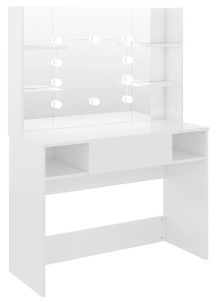 Biała toaletka do makijażu z żarówkami led C7-B76