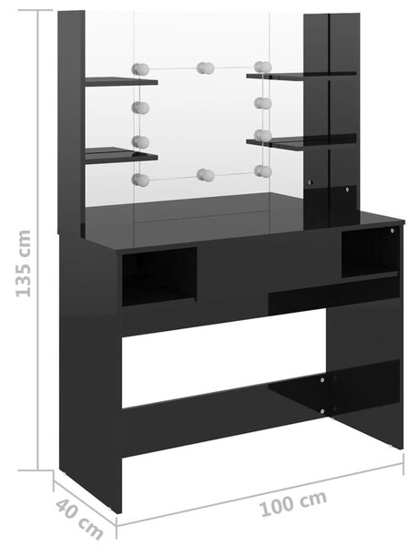 Czarna toaletka z lustrem z żarówkami led - Soxo 4X