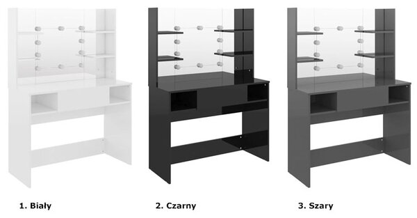 Czarna toaletka z lustrem z żarówkami led - Soxo 4X