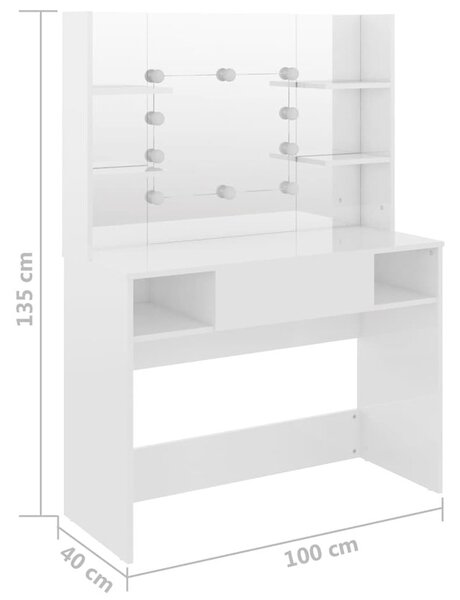 Biała toaletka do makijażu z żarówkami led C7-B76