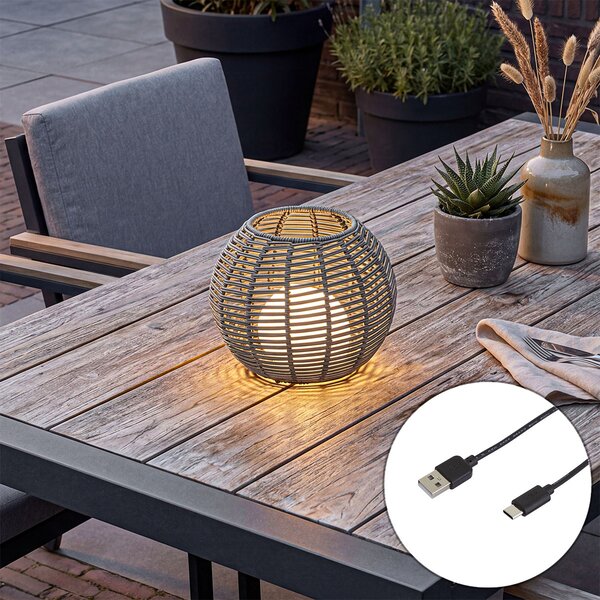 Zewnętrzna lampa stołowa ciemnoszara 25 cm z możliwością ładowania LED przez USB-C IP44 - Oli