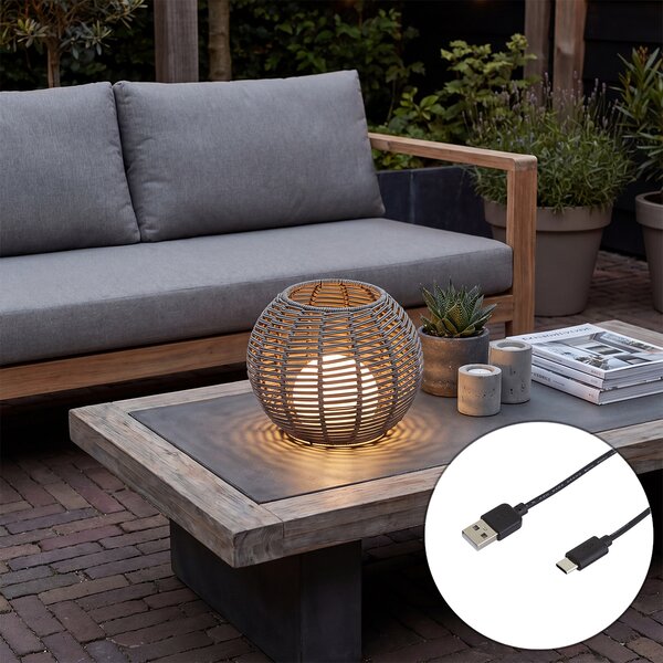 Zewnętrzna lampa stołowa ciemnoszara 30 cm z możliwością ładowania LED przez USB-C IP44 - Oli