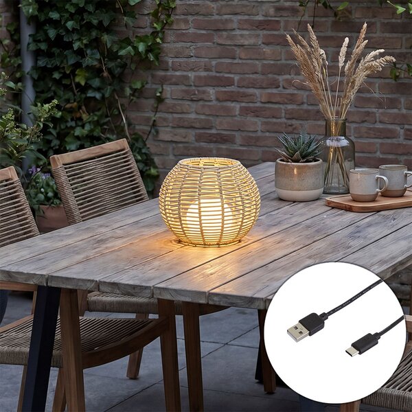 Zewnętrzna lampa stołowa taupe 25 cm z akumulatorem LED i USB-C IP44 - Oli