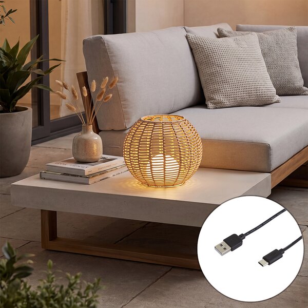 Zewnętrzna lampa stołowa taupe 30 cm z akumulatorem LED i USB-C IP44 - Oli