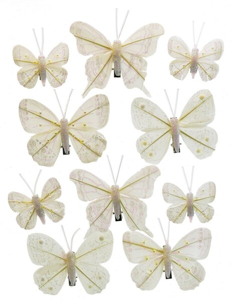 Zestaw ozdób bożonarodzeniowych Motylki biały, 10 szt
