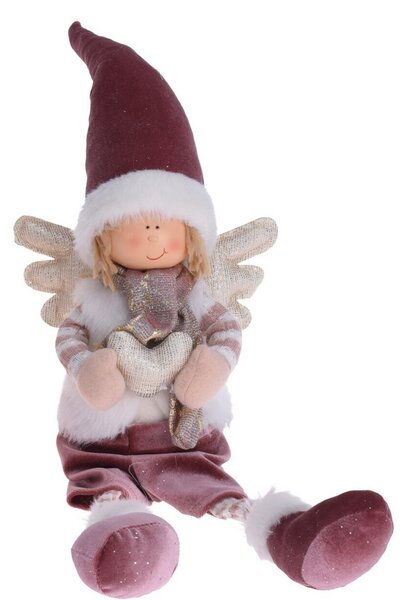 Bożonarodzeniowy aniołek siedzący w czapce, 60 cm, fioletowy