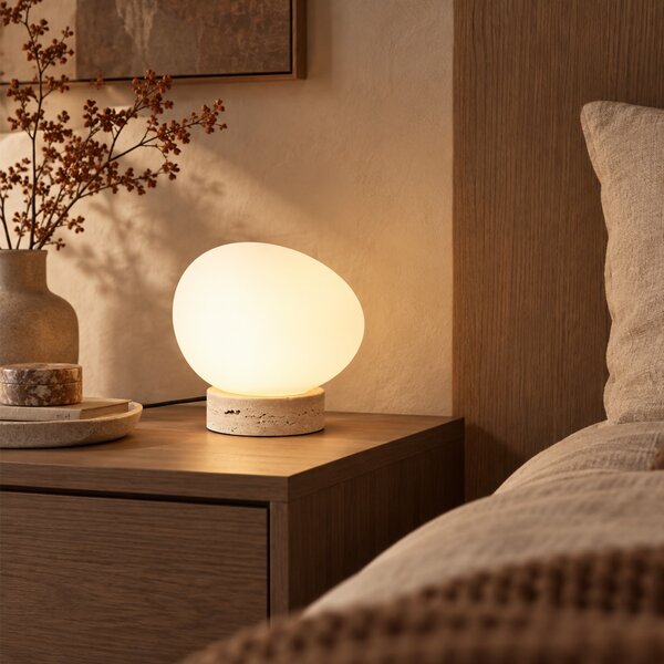 Lampa stołowa Japandi beżowa z opalowym szkłem - Sally