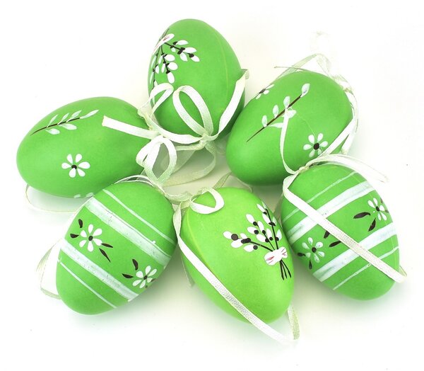Zestaw ręcznie malowanych jajek z kokardką zielony, 6 szt