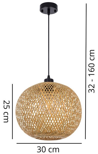SUFITOWA LAMPA WISZĄCA BAMBUSOWA BOHO PLECIONY ŻYRANDOL DO SYPIALNI I SALONU 30 CM