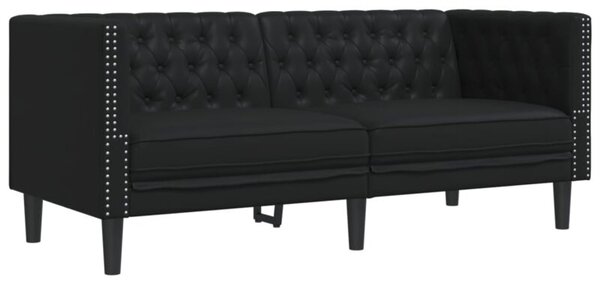 Sofa chesterfield, 2-os., czarna, tapicerowana sztucznÄ skÃ³rÄ