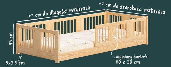 Łóżko dziecięce LENA – podłogowe łóżko z wysoką barierką