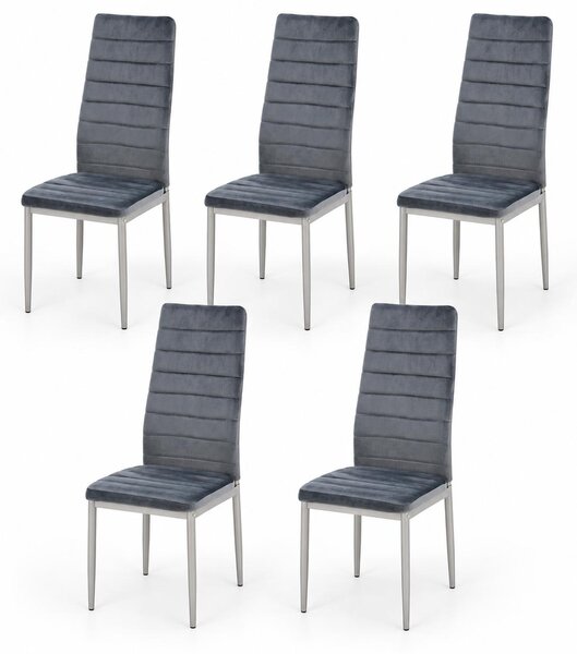 INSPIRO CH-3 zestaw 5 szarych krzeseł do jadalni, welur, metalowe nogi