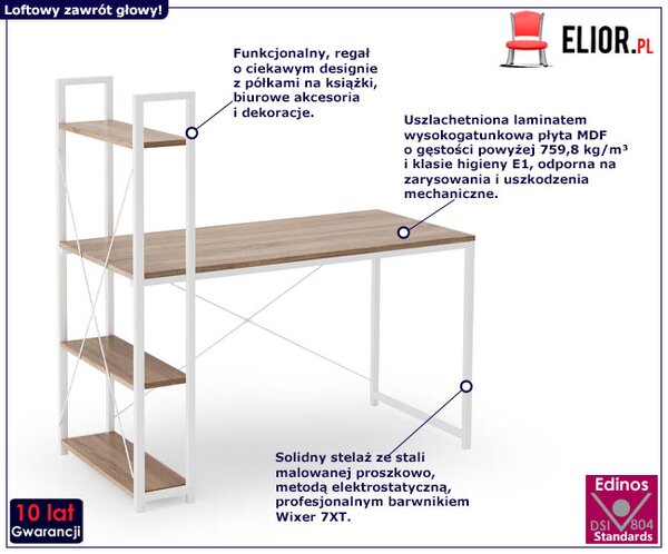 Nowoczesne biurko z regałem dąb sonoma + biały G9-M63