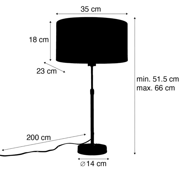 Lampa stołowa brązowa z owalnym aksamitnym abażurem z motywem liści 35 cm - Parte